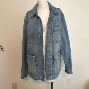 H&M Classic Blue Denim Chore Jacket with White Label